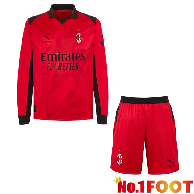 AC Milan Kids Home Soccer Jersey Long sleeve Red 2025/2026
