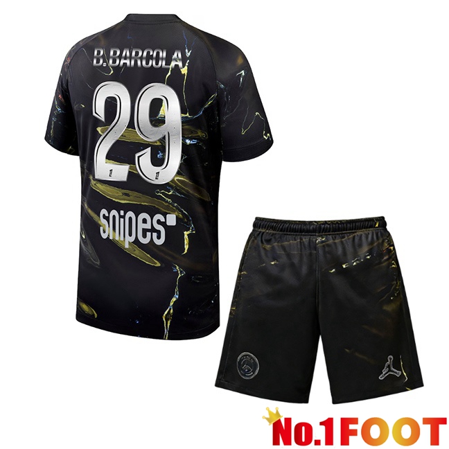 Paris PSG (B.Barcola 29) Kids Soccer Jersey Special Edition Black 2025/2026