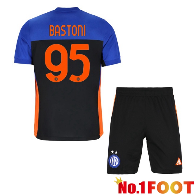 Inter Milan (BASTONI 95) Kids Fourth Soccer Jersey Blue Black 2025/2026