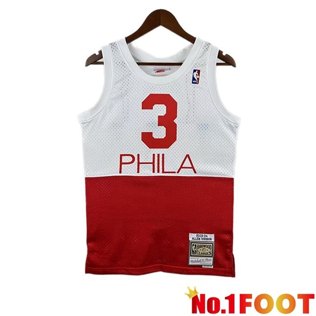 NBA Philadelphia 76ers (Allen Iverson 3)Jersey Retro White Red 2003-2004