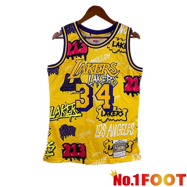 NBA Los Angeles Lakers (Shaquille O'Neal 34)Jersey Retro Yellow 1996-1997