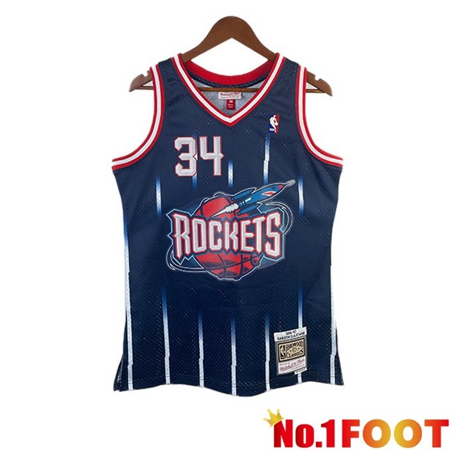 NBA Houston Rockets (Hakeem Olajuwon 34)Jersey Retro Blue Royal 1996-1997