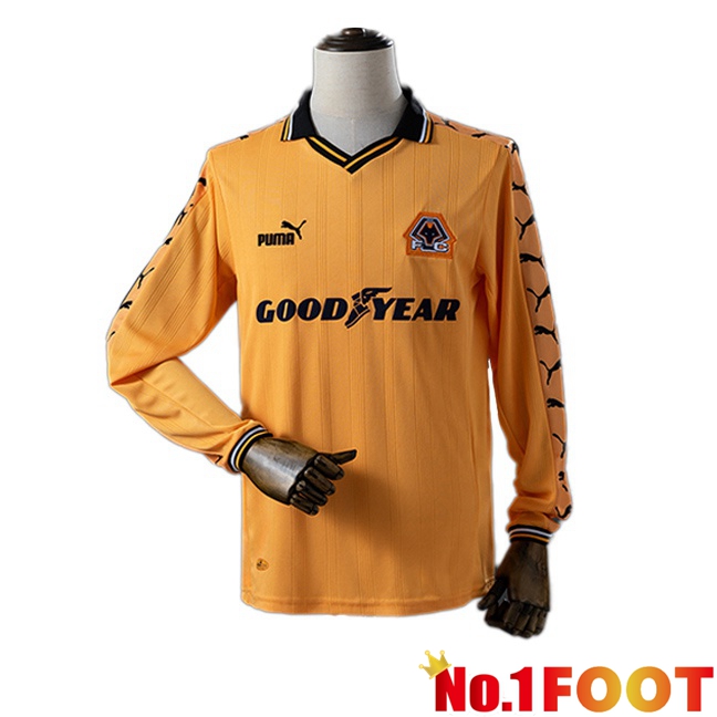 Wolves Retro Home Soccer Jersey Long sleeve Yellow 1998-1999