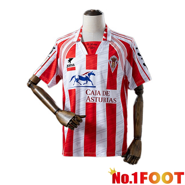 Sporting Gijon Retro Home Soccer Jersey Red White 1995-1996