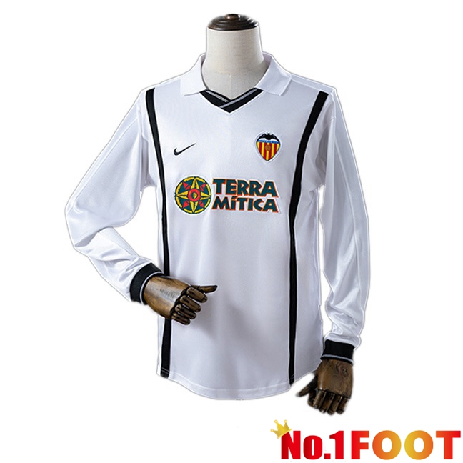 Valencia CF Retro Home Soccer Jersey Long sleeve White 2000-2001