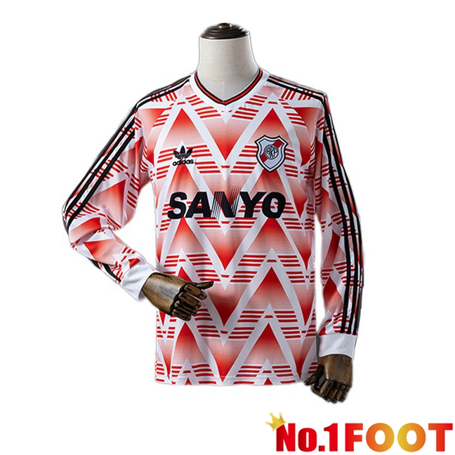 River Plate Retro Away Soccer Jersey Long sleeve Orange White 1992-1993