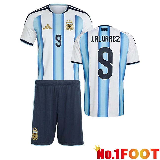 Argentina (J.ALVAREZ 9) Kids Home Soccer Jersey Blue White 2026/2027