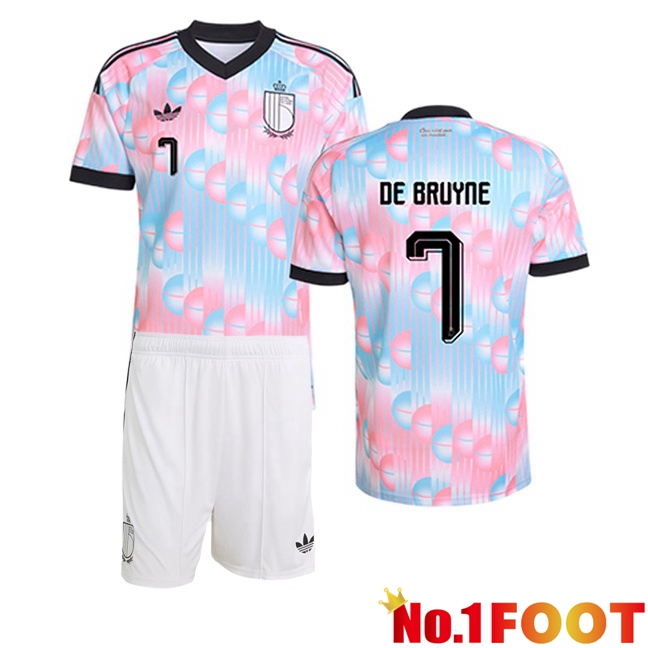 Belgium (DE BRUYNE 7) Kids Away Soccer Jersey Pink Blue 2026/2027