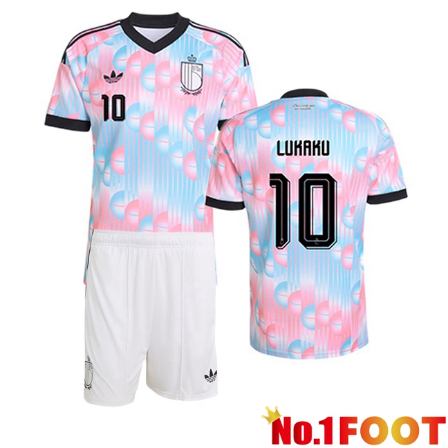 Belgium (LUKAKU 10) Kids Away Soccer Jersey Pink Blue 2026/2027