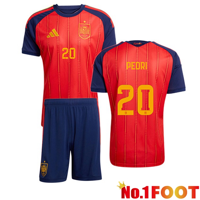 Spain (PEDRI 20) Kids Home Soccer Jersey Red 2026/2027