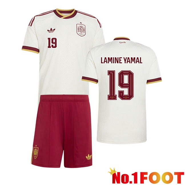 Spain (LAMINE YAMAL 19) Kids Away Soccer Jersey White 2026/2027