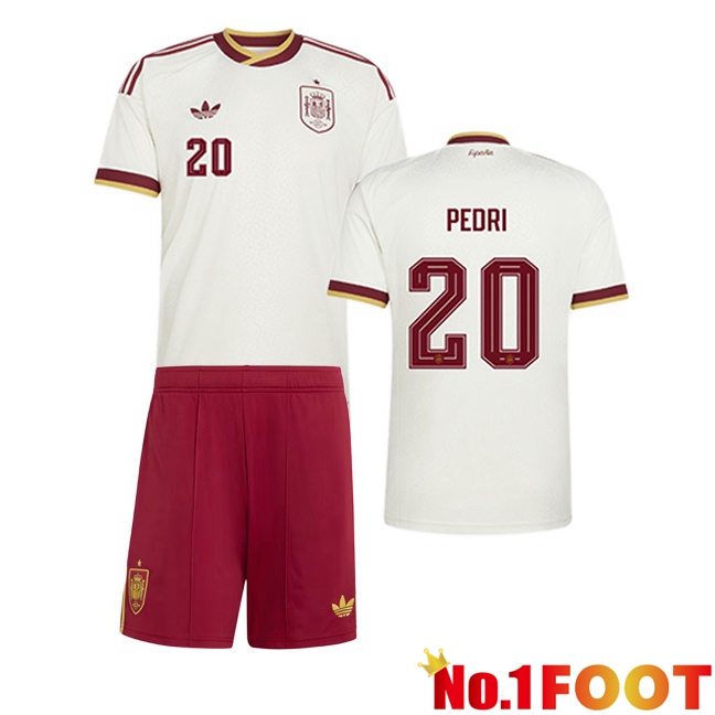 Spain (PEDRI 20) Kids Away Soccer Jersey White 2026/2027