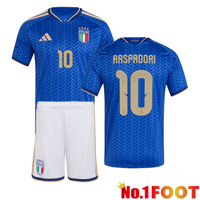 Italy (RASPADORI 10) Kids Home Soccer Jersey Blue 2026/2027