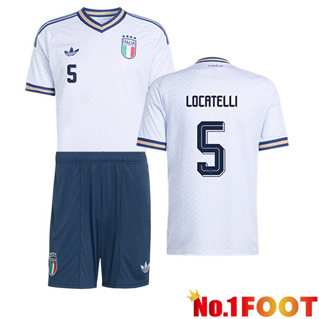 Italy (LOCATELLI 5) Kids Away Soccer Jersey White 2026/2027