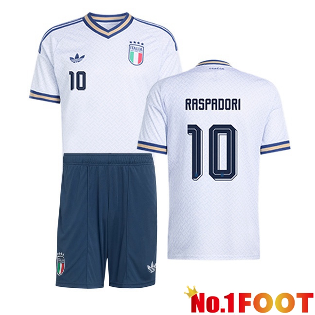 Italy (RASPADORI 10) Kids Away Soccer Jersey White 2026/2027