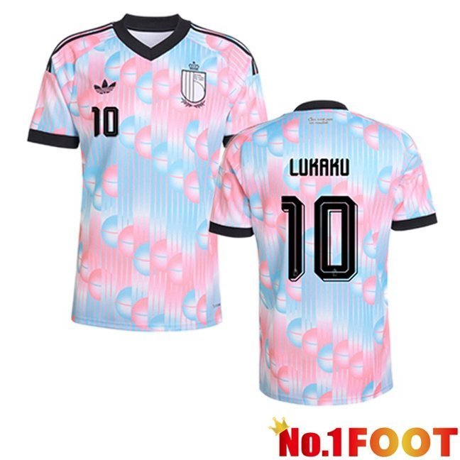 Belgium (LUKAKU 10) Away Soccer Jersey Pink Blue 2026/2027