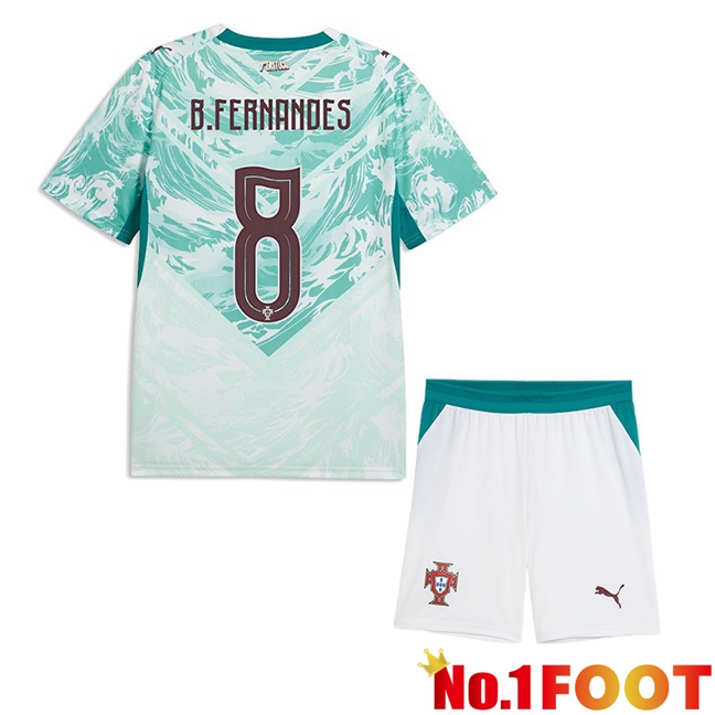 Portugal (B. FERNANDES 8) Kids Away Soccer Jersey Green White 2026/2027