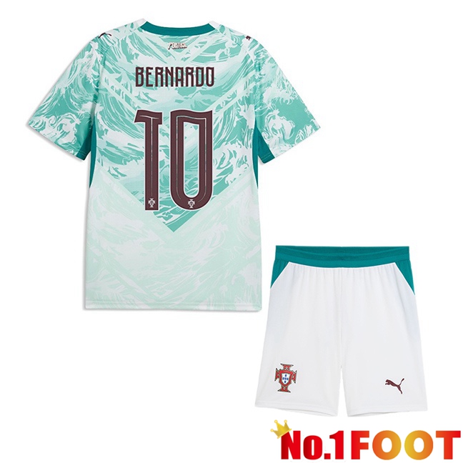 Portugal (Bernardo 10) Kids Away Soccer Jersey Green White 2026/2027