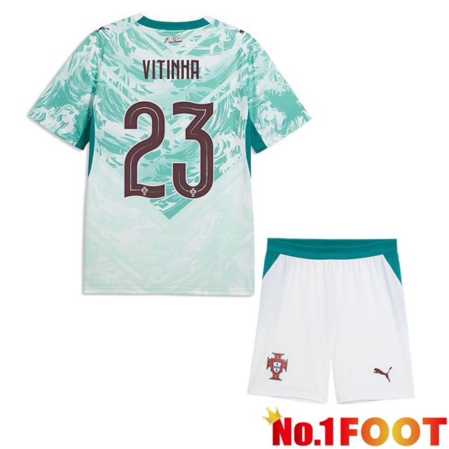Portugal (Vitinha 23) Kids Away Soccer Jersey Green White 2026/2027