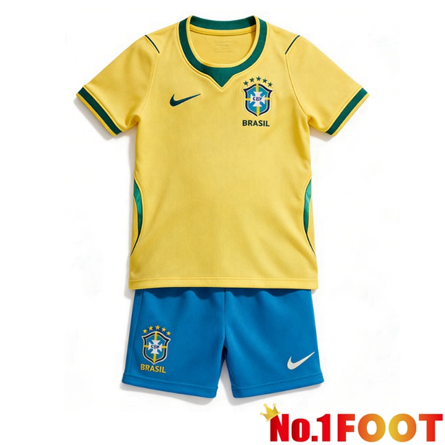 Brazil Kids Home Soccer Jersey Yellow 2026/2027