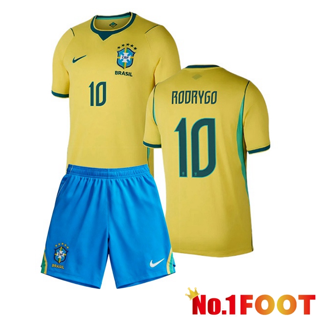 Brazil (RODRYGO 10) Kids Home Soccer Jersey Yellow 2026/2027