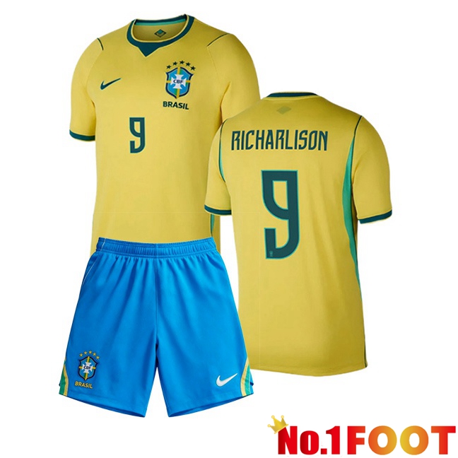 Brazil (RICHARLISON 9) Kids Home Soccer Jersey Yellow 2026/2027