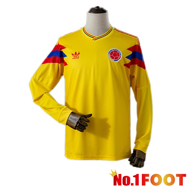 Colombia Retro Home Soccer Jersey Long sleeve Yellow 1990