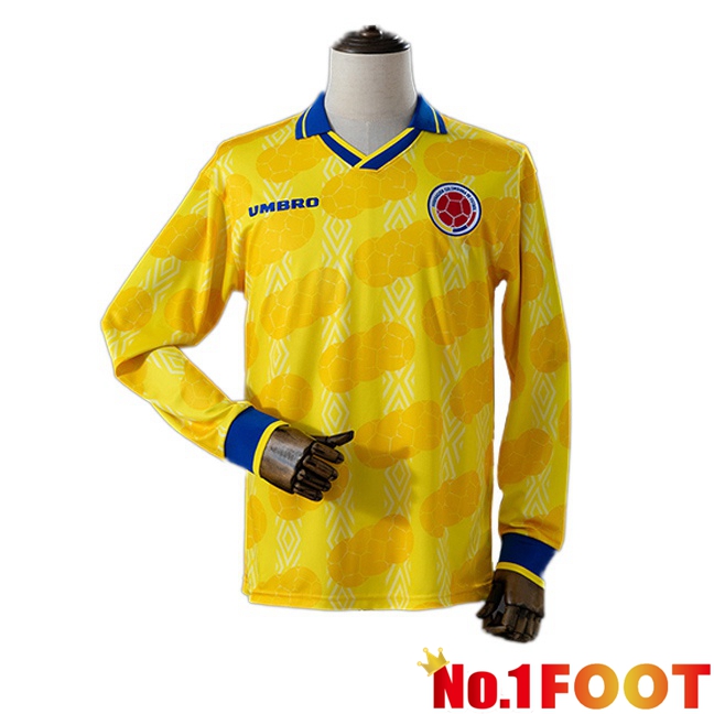 Colombia Retro Home Soccer Jersey Long sleeve Yellow 1994