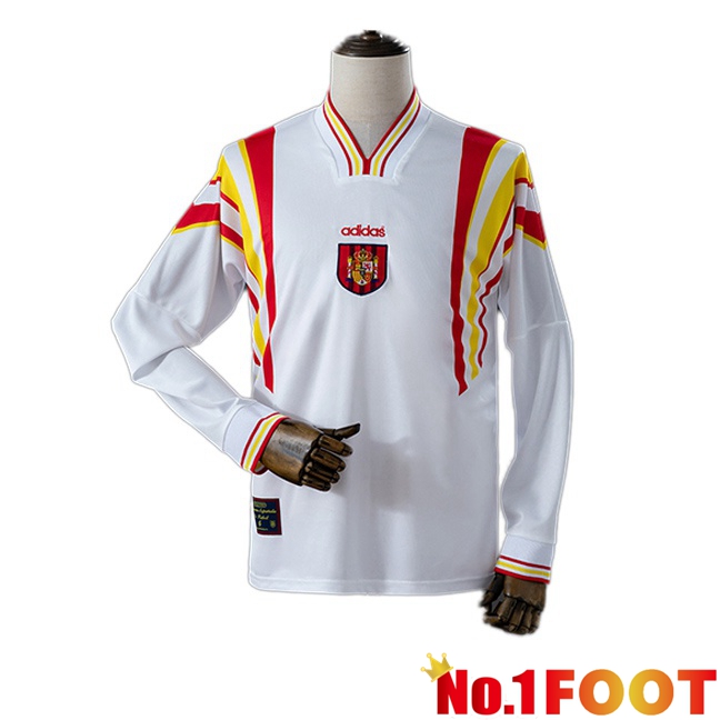 Spain Retro Away Soccer Jersey Long sleeve White 1996