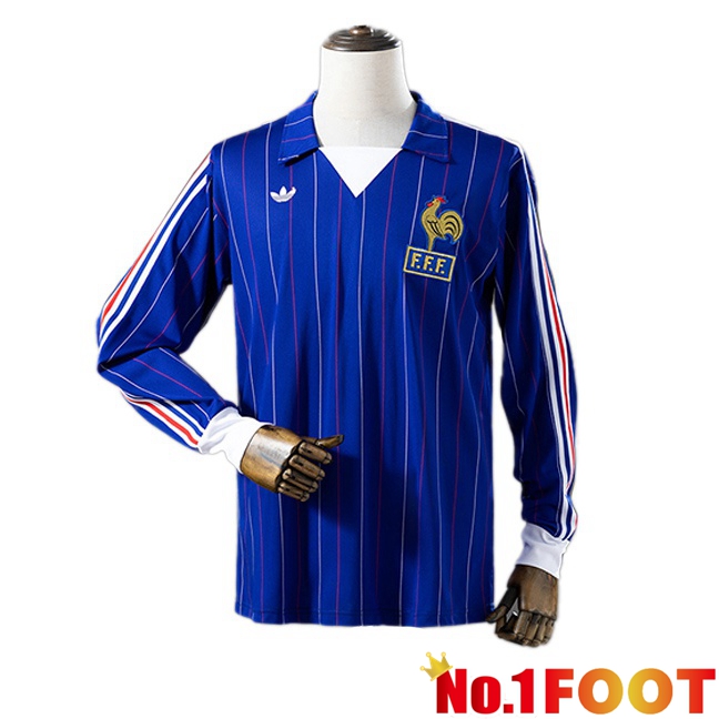 France Retro Home Soccer Jersey Long sleeve Blue 1980