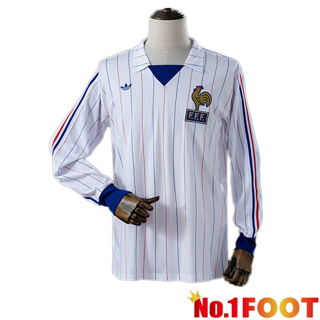 France Retro Away Soccer Jersey Long sleeve White 1980