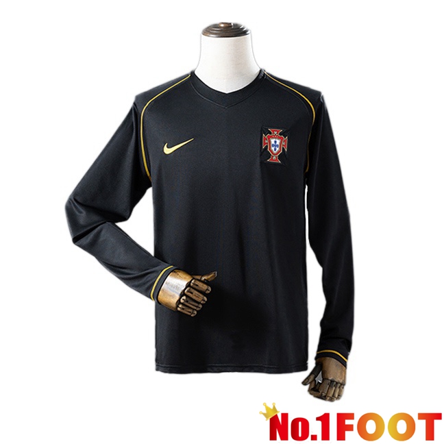 Portugal Retro Away Soccer Jersey Long sleeve Black 2006