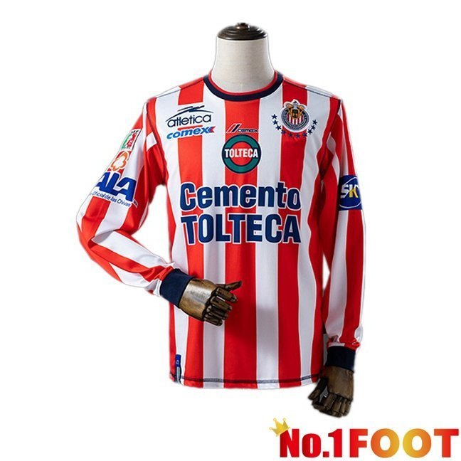 CD Guadalajara Retro Home Soccer Jersey Long sleeve Red White 2002-2003