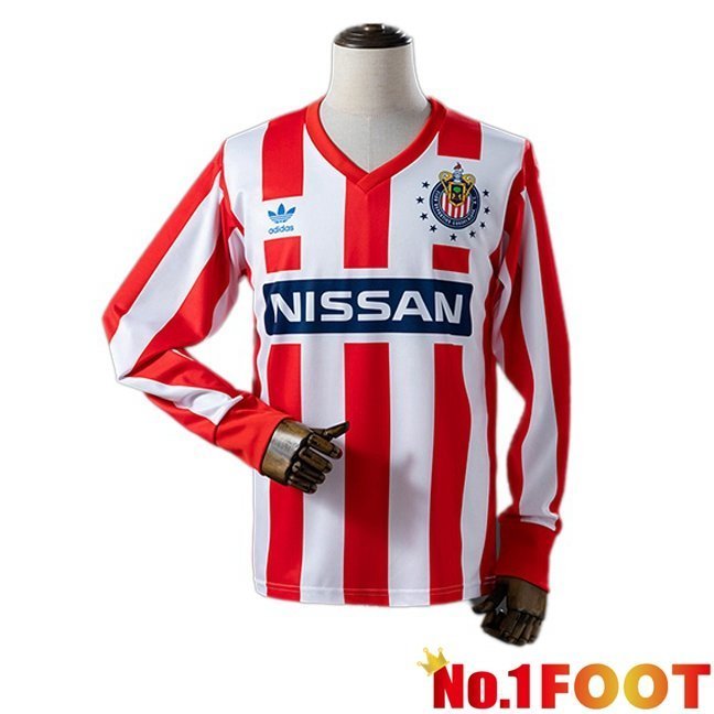 CD Guadalajara Retro Home Soccer Jersey Long sleeve Red White 1990-1991