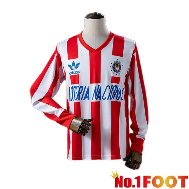 CD Guadalajara Retro Home Soccer Jersey Long sleeve Red White 1991-1992