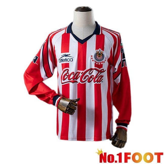 CD Guadalajara Retro Home Soccer Jersey Long sleeve Red White 1998-1999