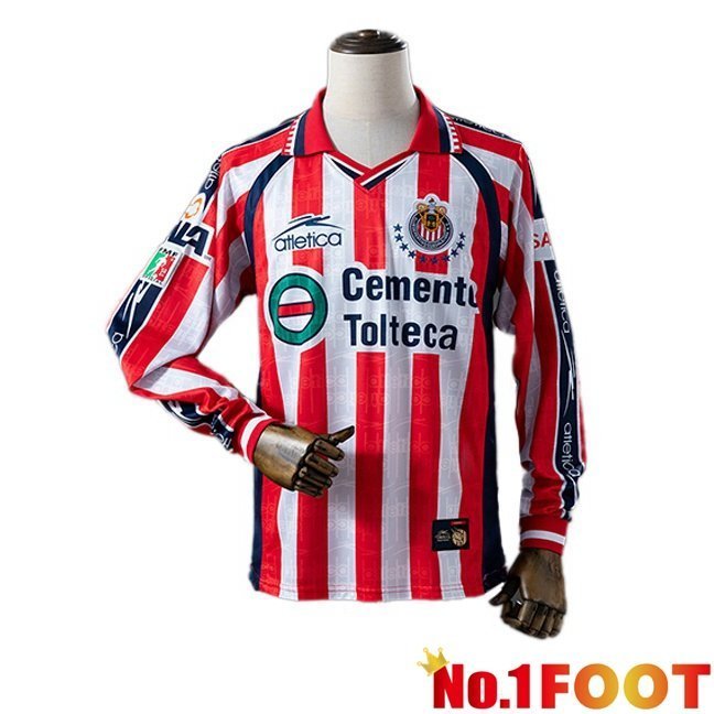 CD Guadalajara Retro Home Soccer Jersey Long sleeve Red White 1999-2000