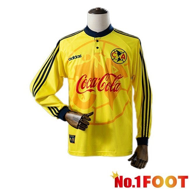 Club America Retro Home Soccer Jersey Long sleeve Yellow 1997-1998