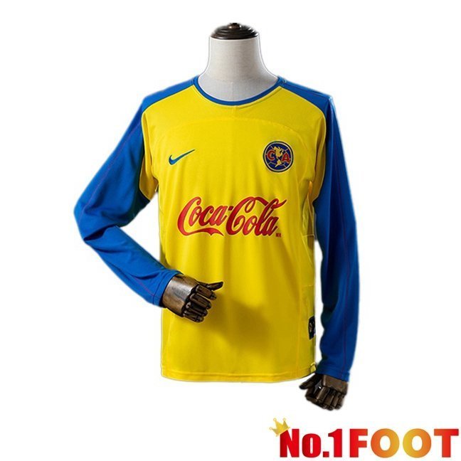 Club America Retro Home Soccer Jersey Long sleeve Yellow 2003-2004