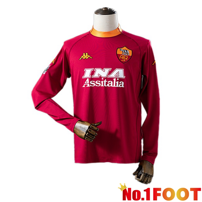 AS Rome Retro Home Soccer Jersey Long sleeve Red 2000-2001