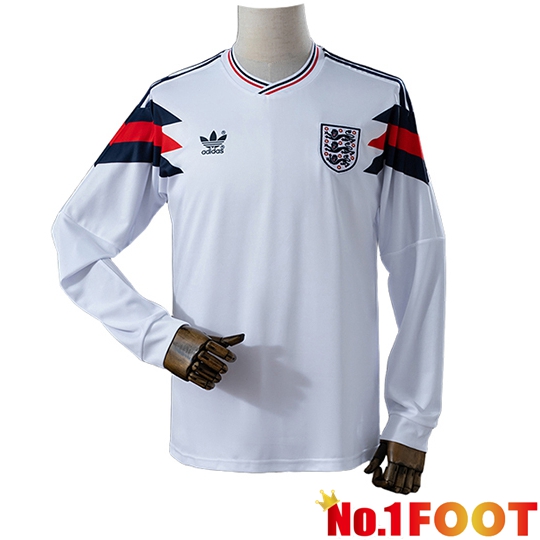 England Retro Home Soccer Jersey Long sleeve 1990