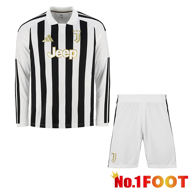 Juventus Kids Home Soccer Jersey Long sleeve Black White 2026/2027