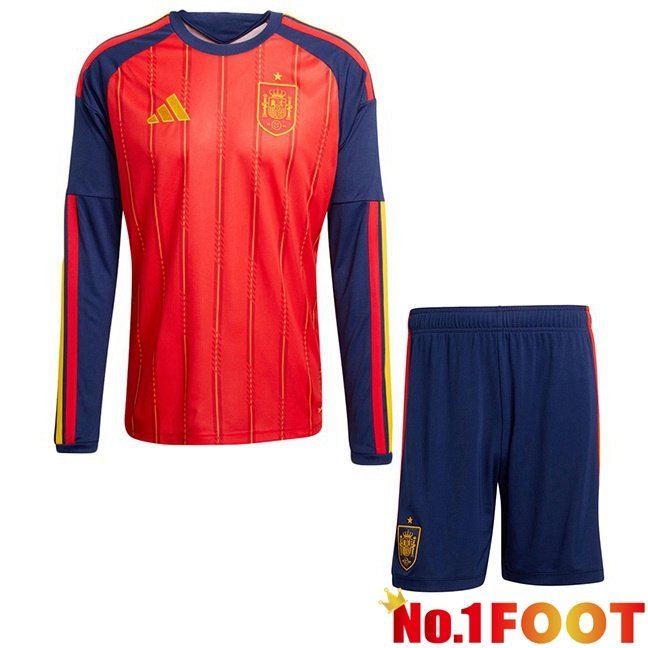 Spain Kids Home Soccer Jersey Long sleeve Red World Cup 2026