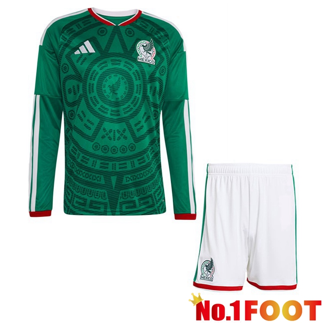 Mexico Kids Home Soccer Jersey Long sleeve Green World Cup 2026