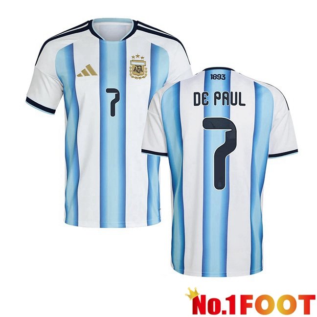 Argentina (DE PAUL 7) Home Soccer Jersey Blue White World Cup 2026