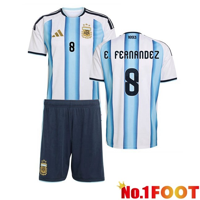 Argentina (E. FERNANDEZ 8) Kids Home Soccer Jersey Blue White World Cup 2026