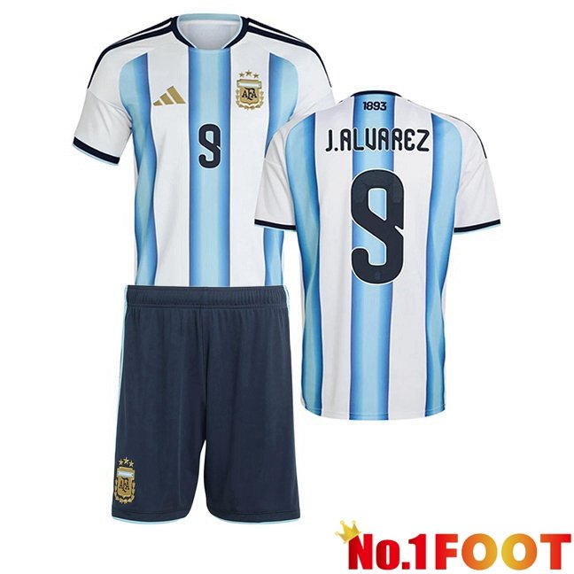 Argentina (J.ALVAREZ 9) Kids Home Soccer Jersey Blue White World Cup 2026