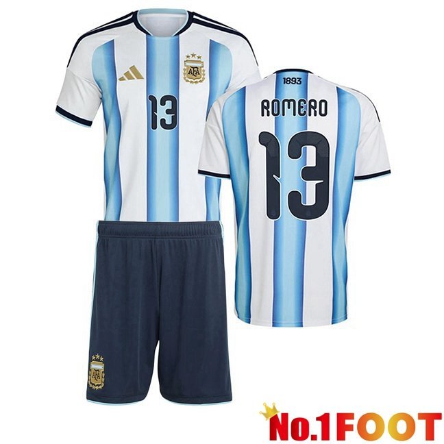 Argentina (ROMERO 13) Kids Home Soccer Jersey Blue White World Cup 2026