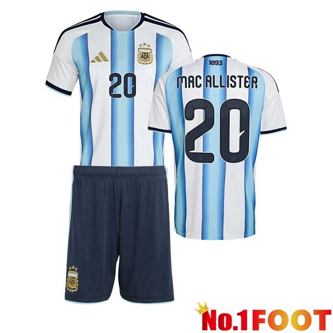 Argentina (MAC ALLISTER 20) Kids Home Soccer Jersey Blue White World Cup 2026