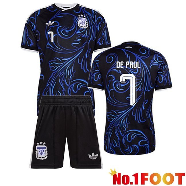 Argentina (DE PAUL 7) Kids Away Soccer Jersey Blue Royal World Cup 2026